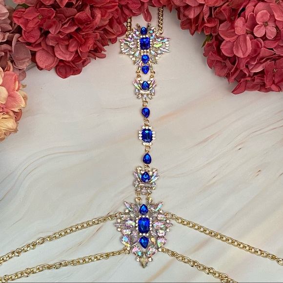 Boho Long Crystal Rhinestone Body Necklace Harness - Picture 10 of 16